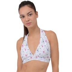 Pattern Flowers Halter Plunge Bikini Top by artworkshop