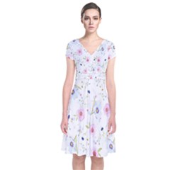 Pattern Flowers Short Sleeve Front Wrap Dress by artworkshop