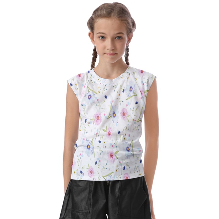 Pattern Flowers Kids  Raglan Cap Sleeve Tee