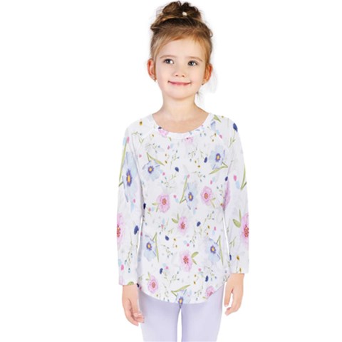 Pattern Flowers Kids  Long Sleeve Tee by artworkshop