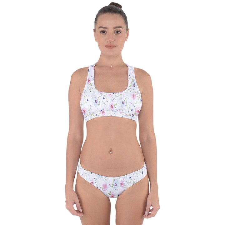 Pattern Flowers Cross Back Hipster Bikini Set