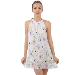 Pattern Flowers Halter Tie Back Chiffon Dress by artworkshop