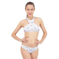 Pattern Flowers High Neck Bikini Set by artworkshop