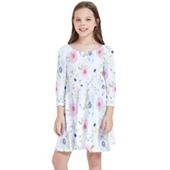 Pattern Flowers Kids  Quarter Sleeve Skater Dress by artworkshop