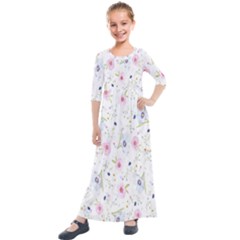 Pattern Flowers Kids  Quarter Sleeve Maxi Dress by artworkshop