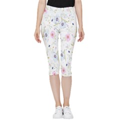 Pattern Flowers Inside Out Lightweight Velour Capri Leggings  by artworkshop