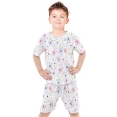 Pattern Flowers Kids  Tee And Shorts Set by artworkshop