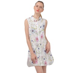 Pattern Flowers Sleeveless Shirt Dress by artworkshop