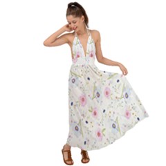 Pattern Flowers Backless Maxi Beach Dress by artworkshop