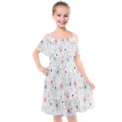 Pattern Flowers Kids  Cut Out Shoulders Chiffon Dress by artworkshop