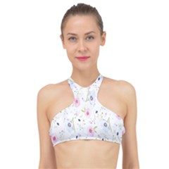 Pattern Flowers High Neck Bikini Top by artworkshop