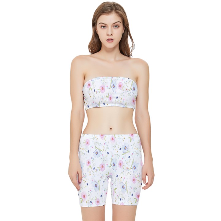 Pattern Flowers Stretch Shorts and Tube Top Set