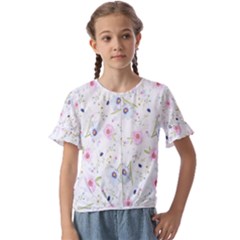 Pattern Flowers Kids  Cuff Sleeve Scrunch Bottom Tee