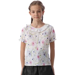 Pattern Flowers Kids  Frill Chiffon Blouse by artworkshop