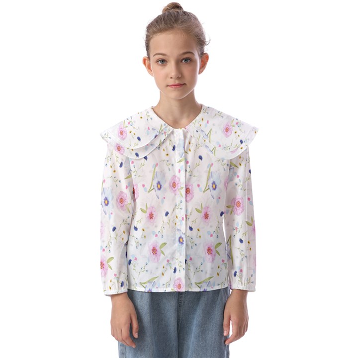 Pattern Flowers Kids  Peter Pan Collar Blouse