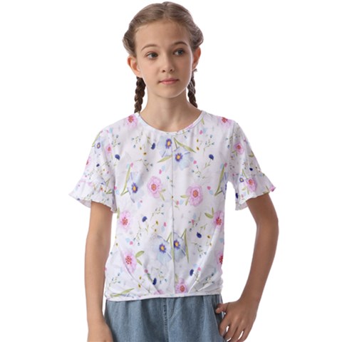 Pattern Flowers Kids  Cuff Sleeve Scrunch Bottom Tee by artworkshop