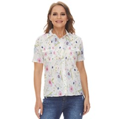 Pattern Flowers Women s Short Sleeve Double Pocket Shirt