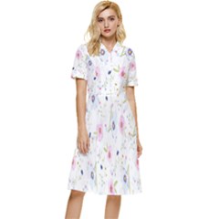 Pattern Flowers Button Top Knee Length Dress