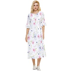 Pattern Flowers Double Cuff Midi Dress