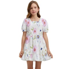 Pattern Flowers Kids  Short Sleeve Dolly Dress