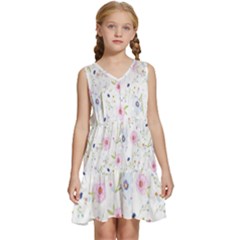 Pattern Flowers Kids  Sleeveless Tiered Mini Dress