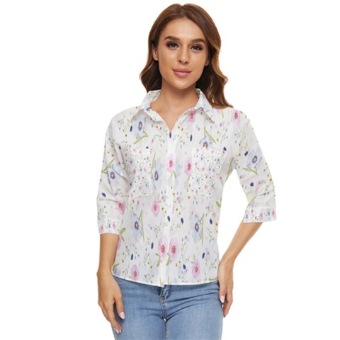 Pattern Flowers Women s Quarter Sleeve Pocket Shirt by artworkshop