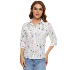 Pattern Flowers Women s Quarter Sleeve Pocket Shirt