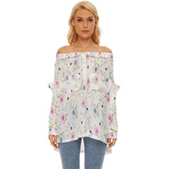 Pattern Flowers Off Shoulder Chiffon Pocket Shirt