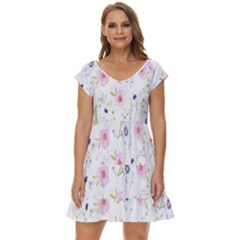 Pattern Flowers Short Sleeve Tiered Mini Dress