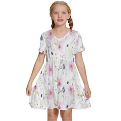 Pattern Flowers Kids  Short Sleeve Tiered Mini Dress