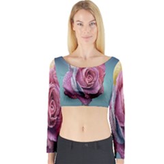 Rose Flower Love Romance Beautiful Long Sleeve Crop Top by artworkshop