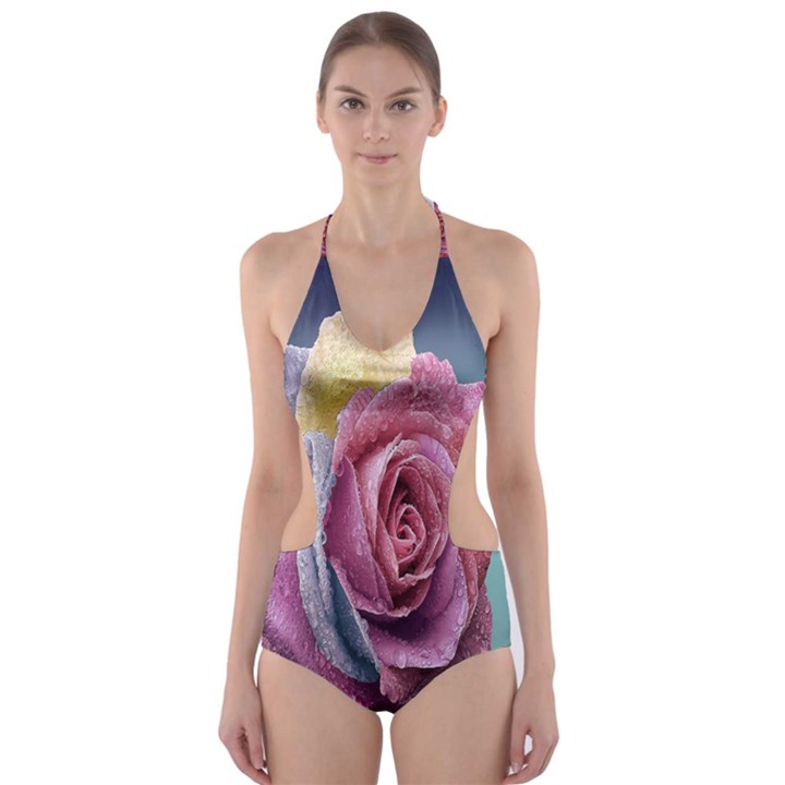 Rose Flower Love Romance Beautiful Cut-Out One Piece Swimsuit