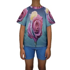 Rose Flower Love Romance Beautiful Kids  Short Sleeve Swimwear by artworkshop