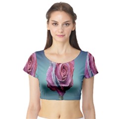 Rose Flower Love Romance Beautiful Short Sleeve Crop Top by artworkshop