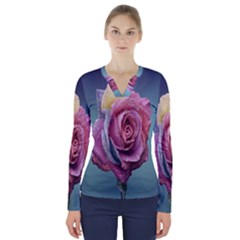 Rose Flower Love Romance Beautiful V-neck Long Sleeve Top by artworkshop