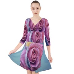 Rose Flower Love Romance Beautiful Quarter Sleeve Front Wrap Dress by artworkshop