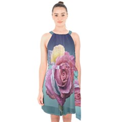 Rose Flower Love Romance Beautiful Halter Collar Waist Tie Chiffon Dress by artworkshop