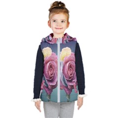 Rose Flower Love Romance Beautiful Kids  Hooded Puffer Vest by artworkshop