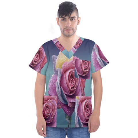 Rose Flower Love Romance Beautiful Men s V-neck Scrub Top by artworkshop