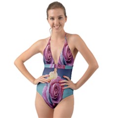 Rose Flower Love Romance Beautiful Halter Cut-out One Piece Swimsuit by artworkshop