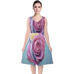 Rose Flower Love Romance Beautiful V-neck Midi Sleeveless Dress  by artworkshop