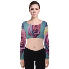 Rose Flower Love Romance Beautiful Velvet Long Sleeve Crop Top by artworkshop