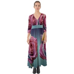 Rose Flower Love Romance Beautiful Button Up Boho Maxi Dress by artworkshop