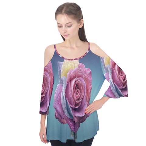 Rose Flower Love Romance Beautiful Flutter Sleeve Tee  by artworkshop