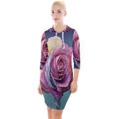 Rose Flower Love Romance Beautiful Quarter Sleeve Hood Bodycon Dress by artworkshop