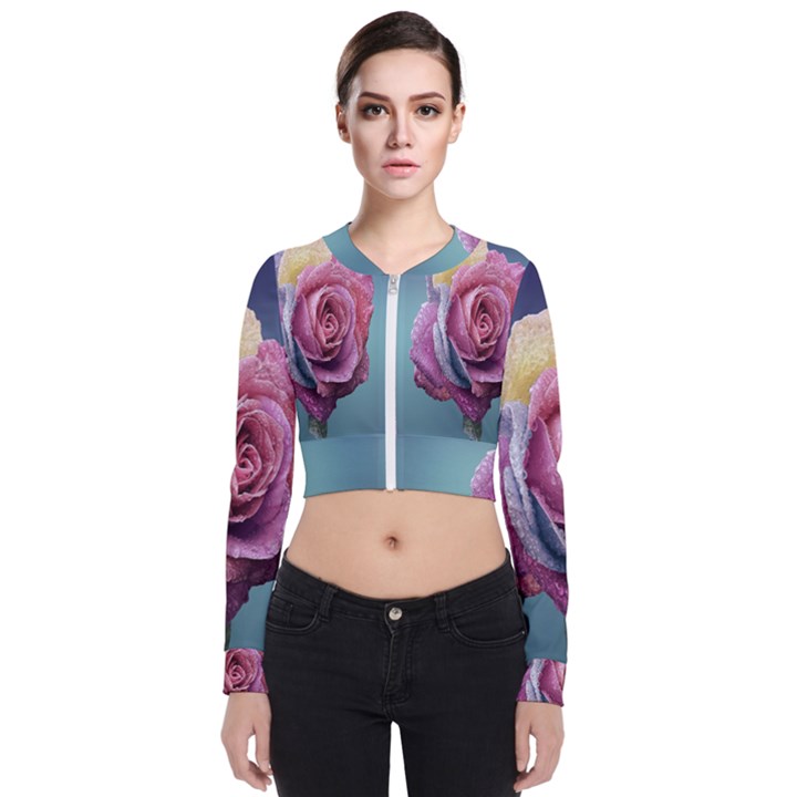 Rose Flower Love Romance Beautiful Long Sleeve Zip Up Bomber Jacket