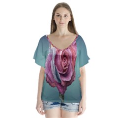 Rose Flower Love Romance Beautiful V-neck Flutter Sleeve Top by artworkshop