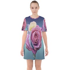 Rose Flower Love Romance Beautiful Sixties Short Sleeve Mini Dress by artworkshop