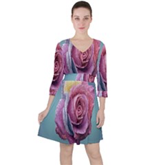 Rose Flower Love Romance Beautiful Quarter Sleeve Ruffle Waist Dress by artworkshop