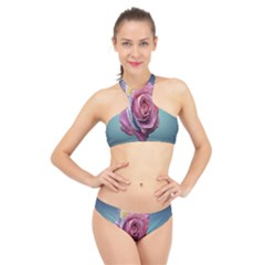 Rose Flower Love Romance Beautiful High Neck Bikini Set by artworkshop